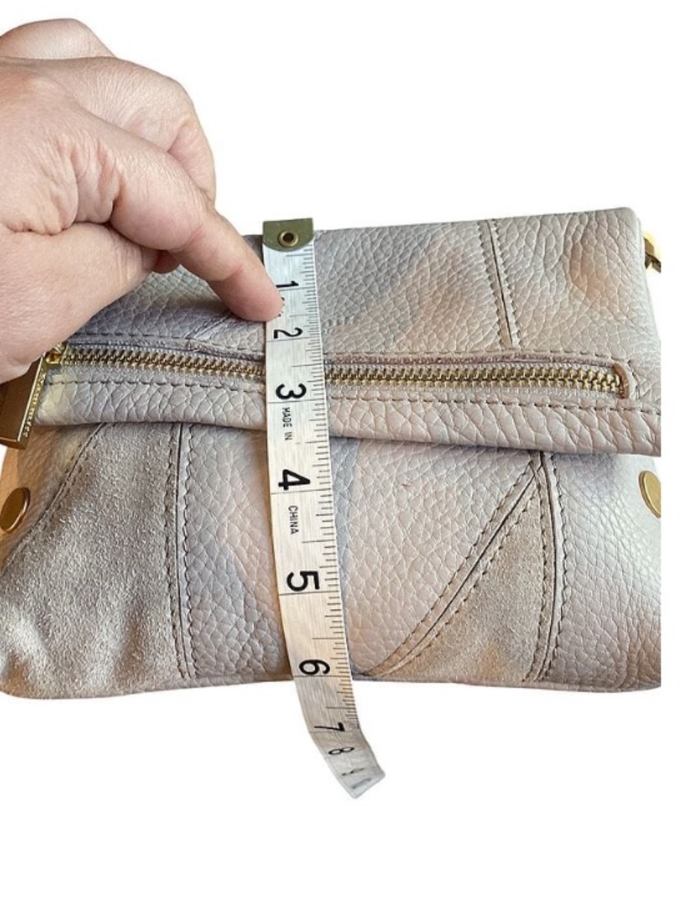 Hammitt Pebbled Leather Foldover Crossbody in Light Gray - Picture 7 of 10